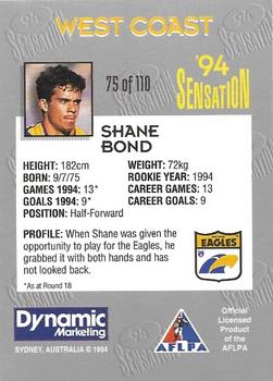 1994 AFL Sensation #75 Shane Bond Back